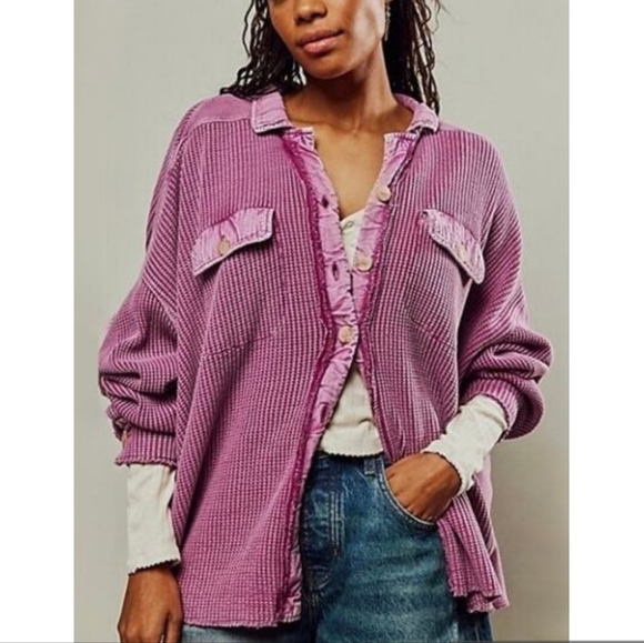 FREE PEOPLE SCOUT THERMAL BUTTON FRONT JACKET - Picture 2 of 6